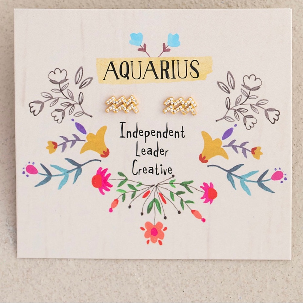 Zodiac Gold Plated Aquarius Tiny Stud Earrings